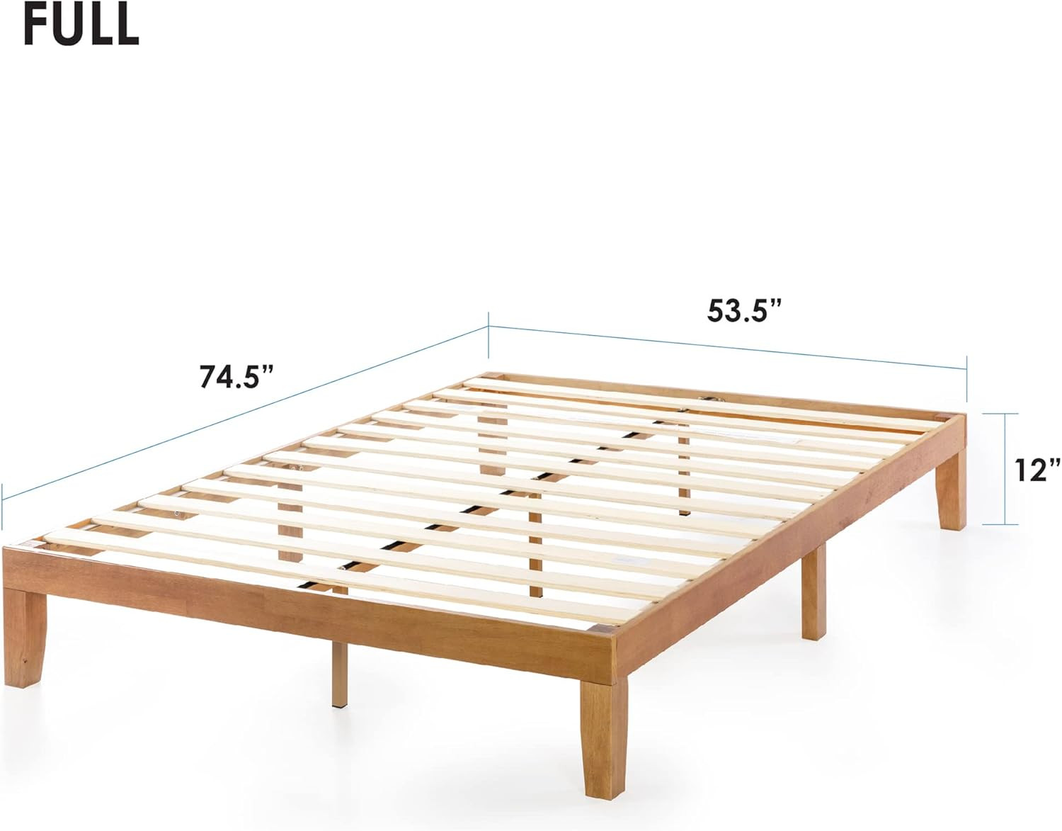 Naturalista Classic – 12 Inch Solid Wood Platform Bed with Wooden Slats, No Box