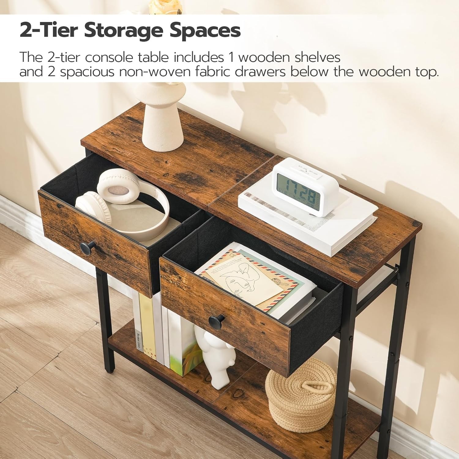 29.5″ Narrow Console Table with 2 Fabric Drawers, Small Entryway Table with 2…