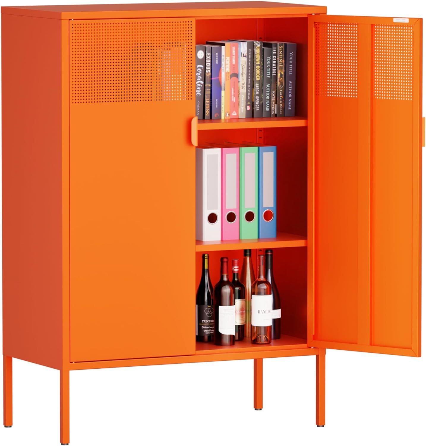 47″H Metal Cabinet with 2-Ventilated Door,2-Tier Office Cabinet,Adjustable Shelf