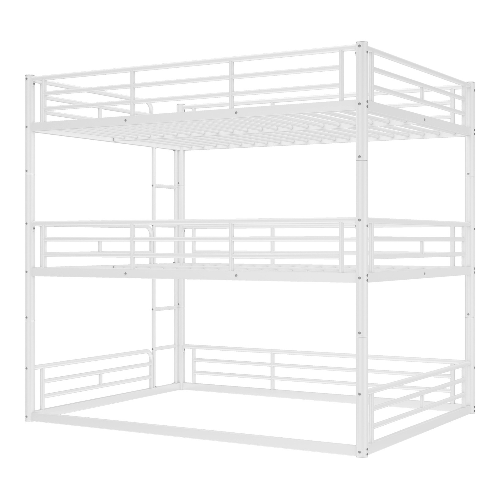 Queen over Queen over Queen Bunk Bed,Metal Triple Bunk Bed with Safety Guardrail