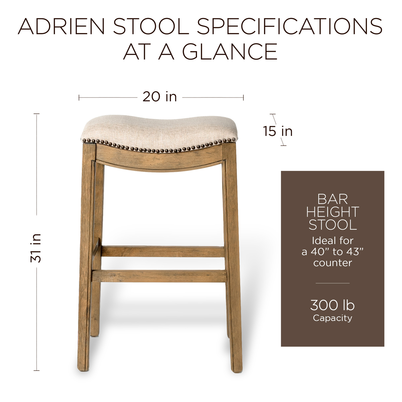 Maven Lane Adrien Saddle Barstool in Natural Wood Finish w/ Fabric Upholstery