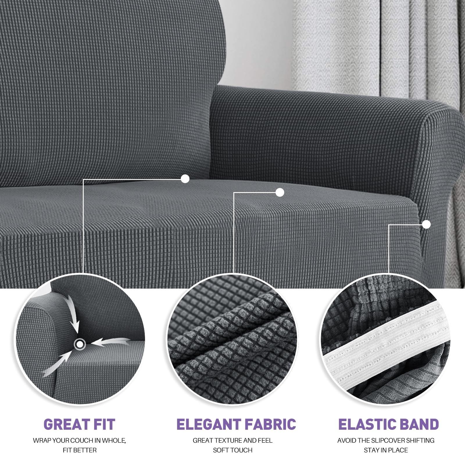 ZNSAYOTX Super Stretch Couch Cover (72″-92″) Universal Sofa Covers with Elast…