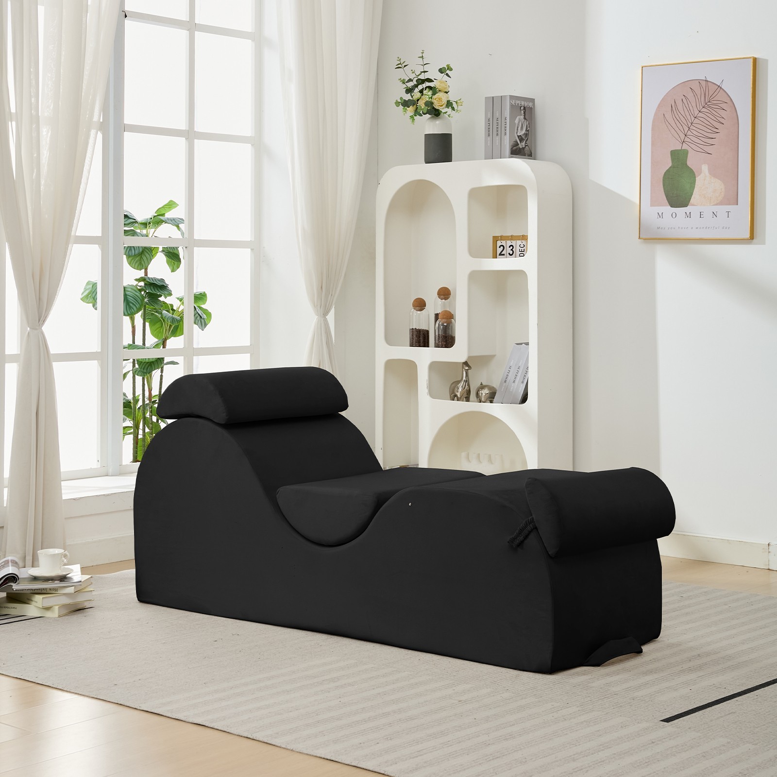 Zafly Sleek Chaise Lounge for Yoga, Stretching & Relaxation Yoga Chair-Black