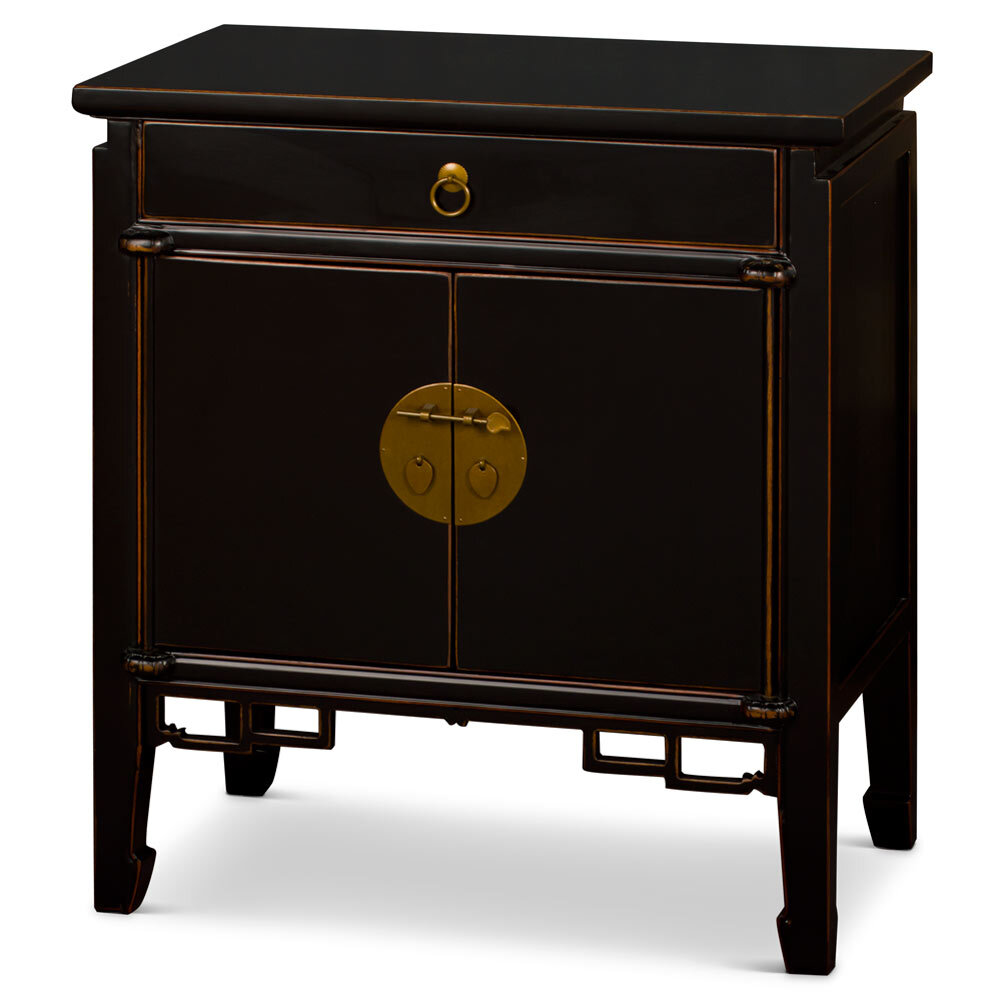 US SELLER – Distressed Black Elmwood Oriental Peking Cabinet