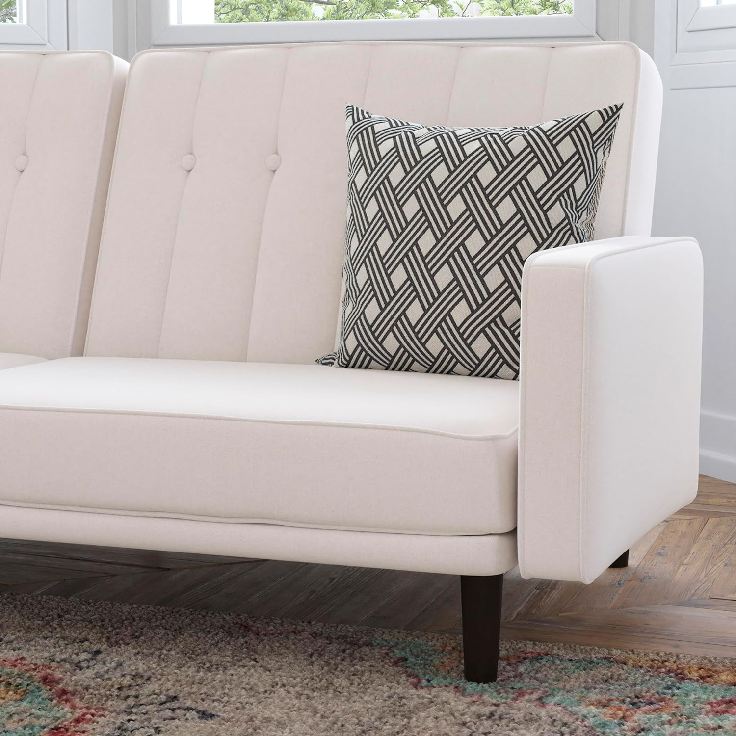 Carter Tufted Split Back Sofa Futon – Stone Faux Linen