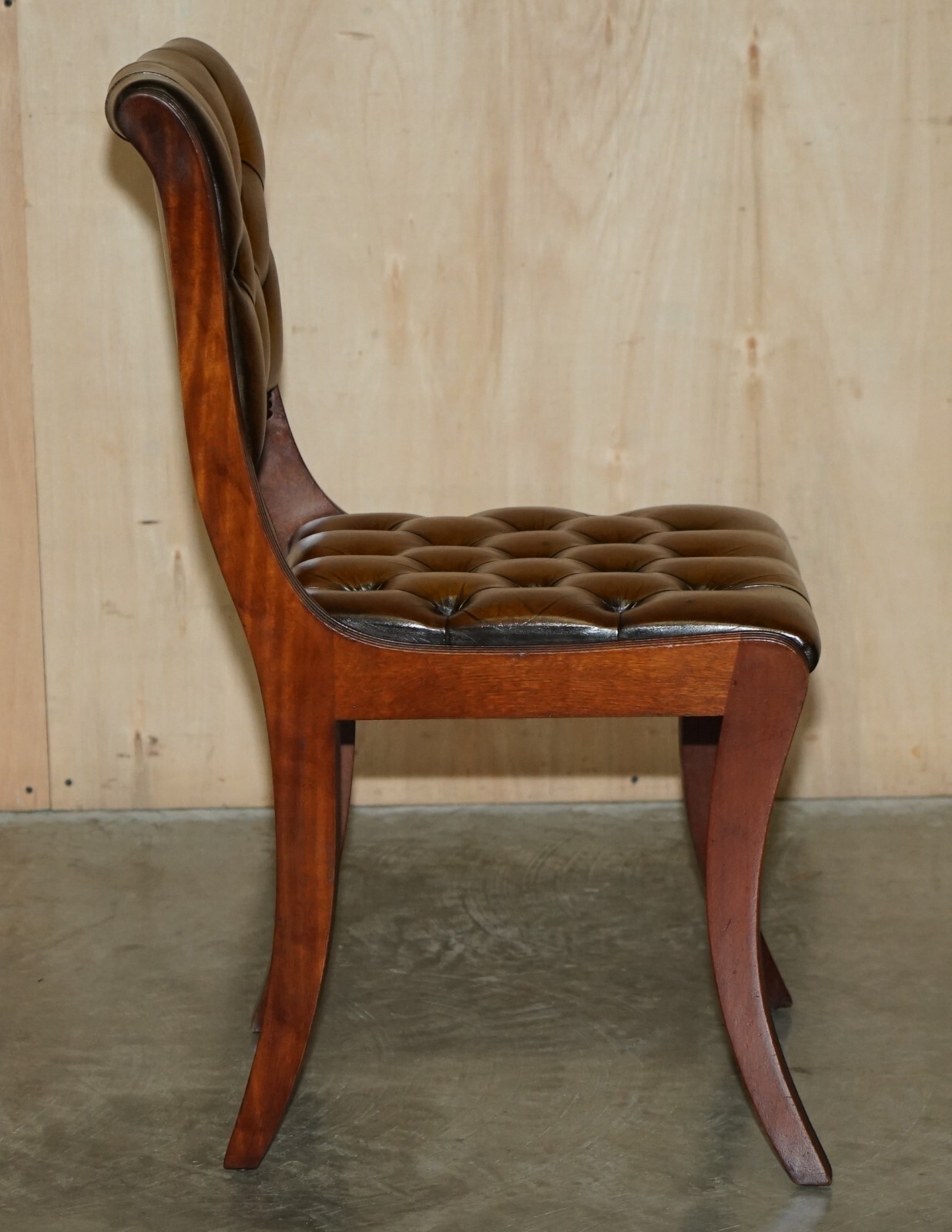 EIGHT VINTAGE MAHOGANY FULLY RESTORED CHESTERFIELD BROWN LEATHER DINING CHAIRS 8
