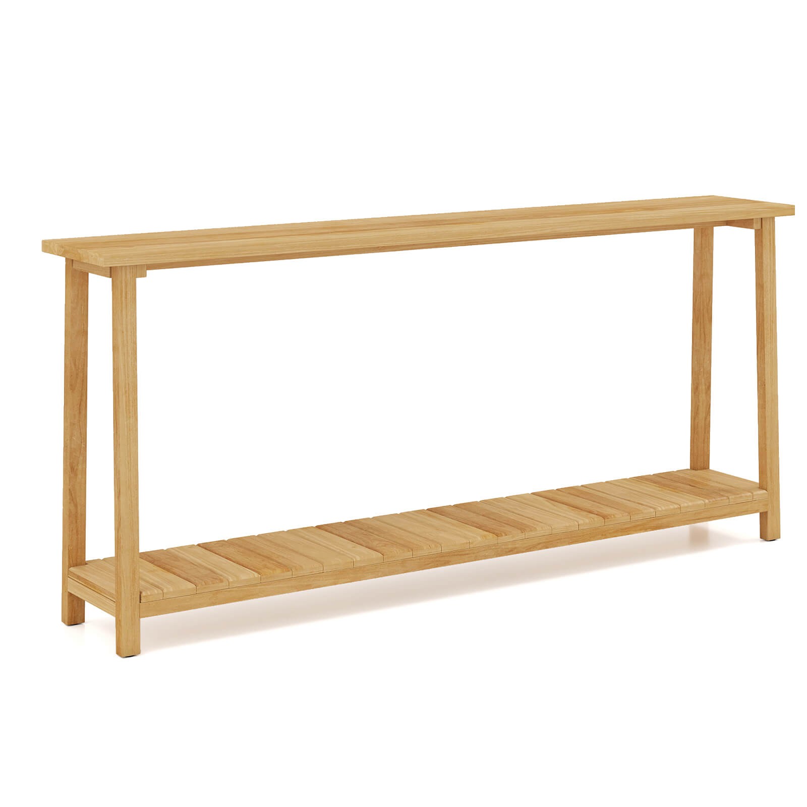 71″ Solid Wood Large Console Table,2-Tier Farmhouse Sofa Table w/Teak Wood Frame