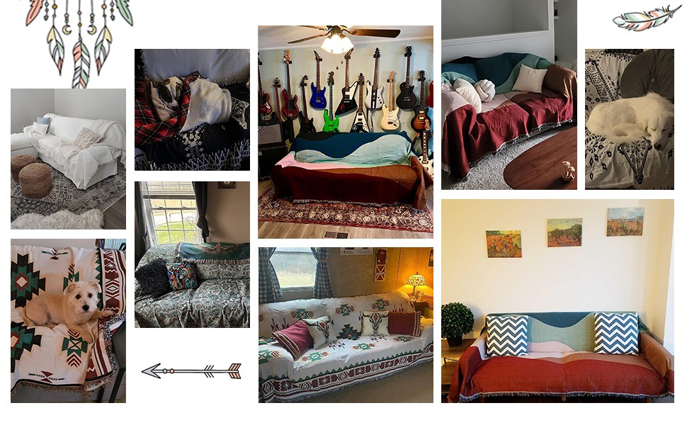 Aztec Couch Cover Blanket Boho Living Room Furniture Covers Farmhouse Home Decor