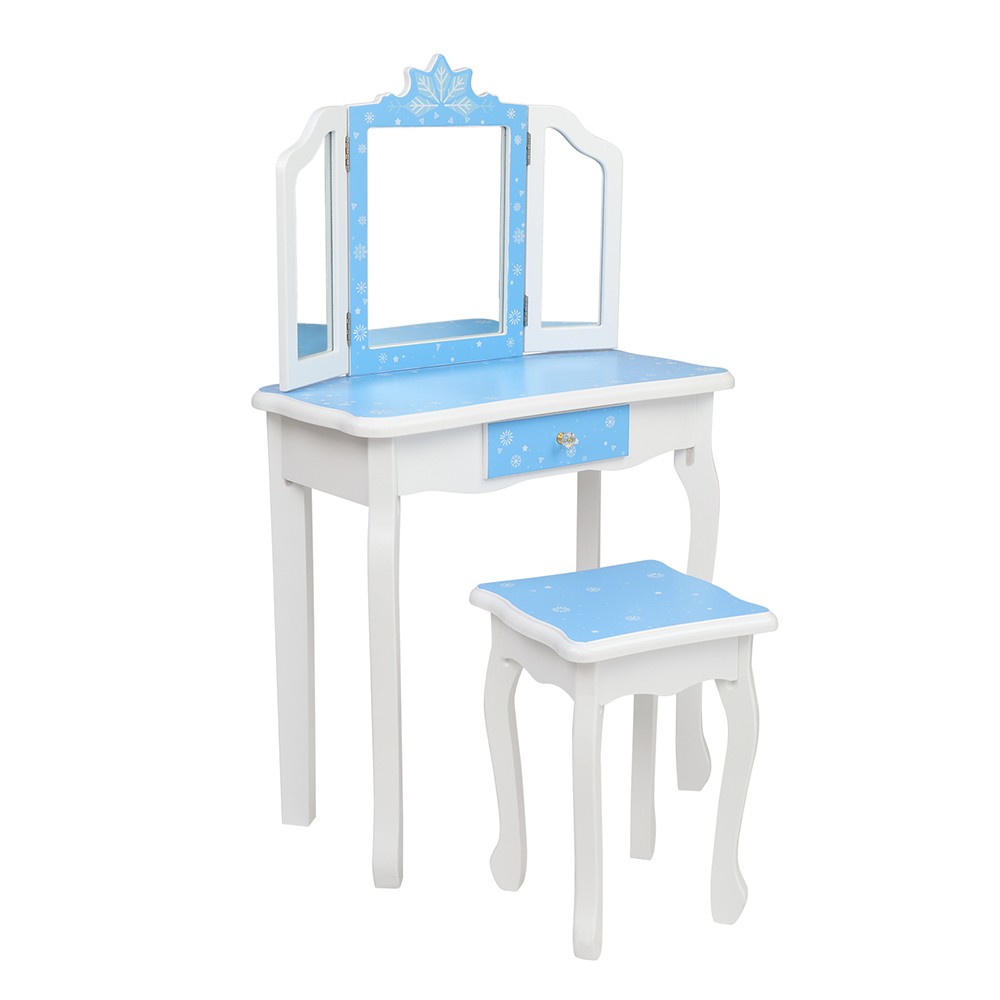 Children’s Wooden Dressing Table with Three-Sided Folding Mirror