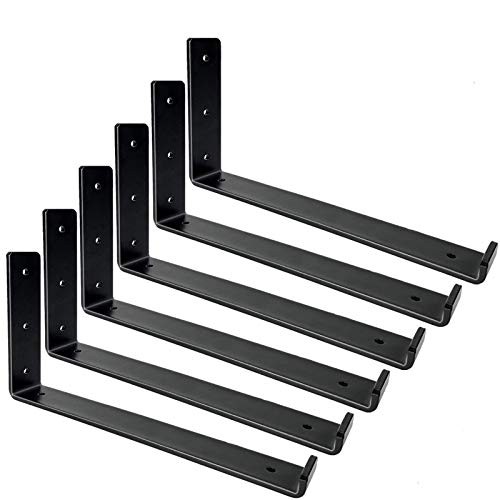 Shelf Brackets 12 Inch, Heavy Duty Black Metal Floating 6 Pcs 11.5″L x 6″H