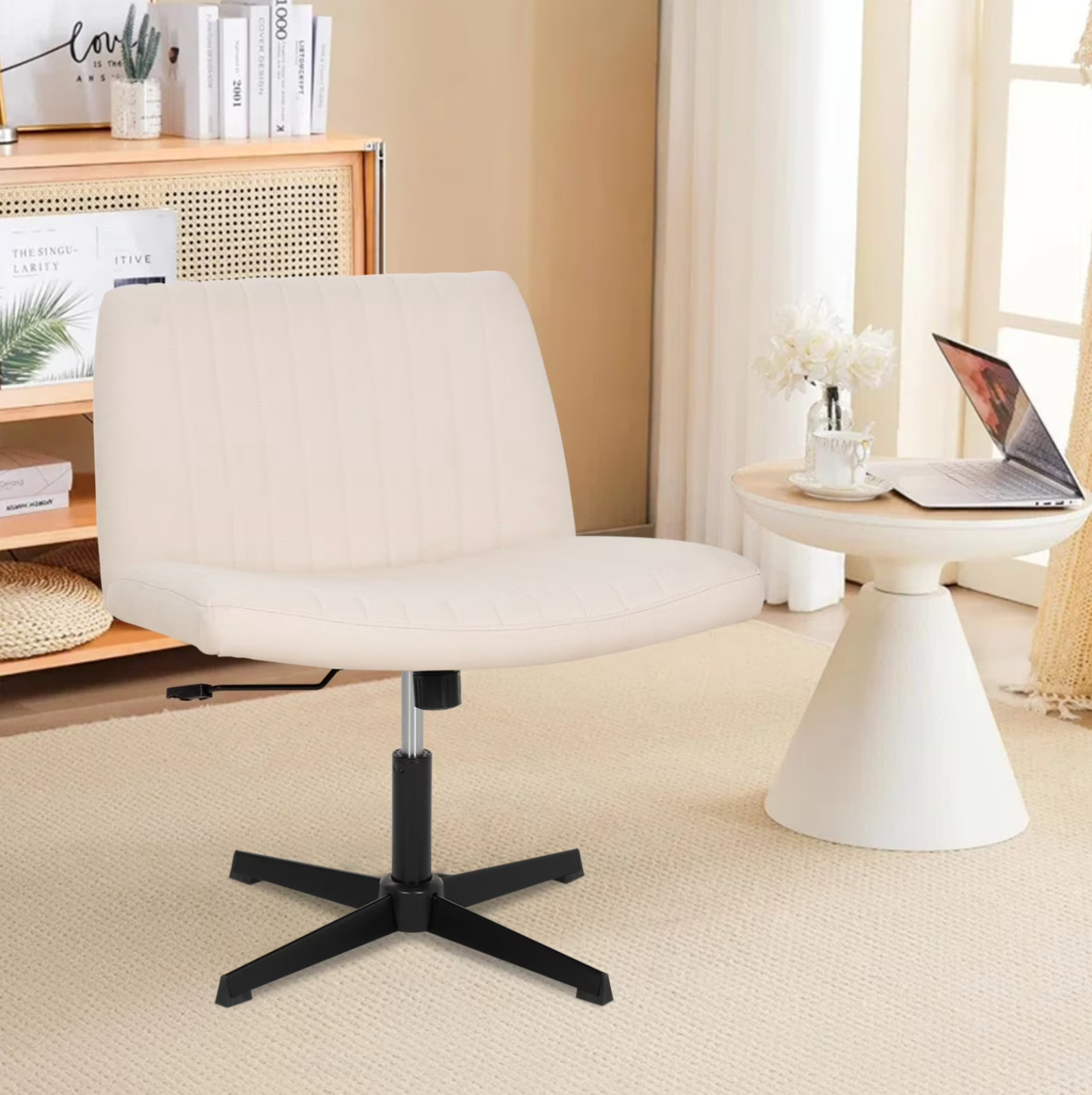 NiamVelo Criss Cross Chair, Wide Desk Chair No Wheels Vanity Chair Adjustable