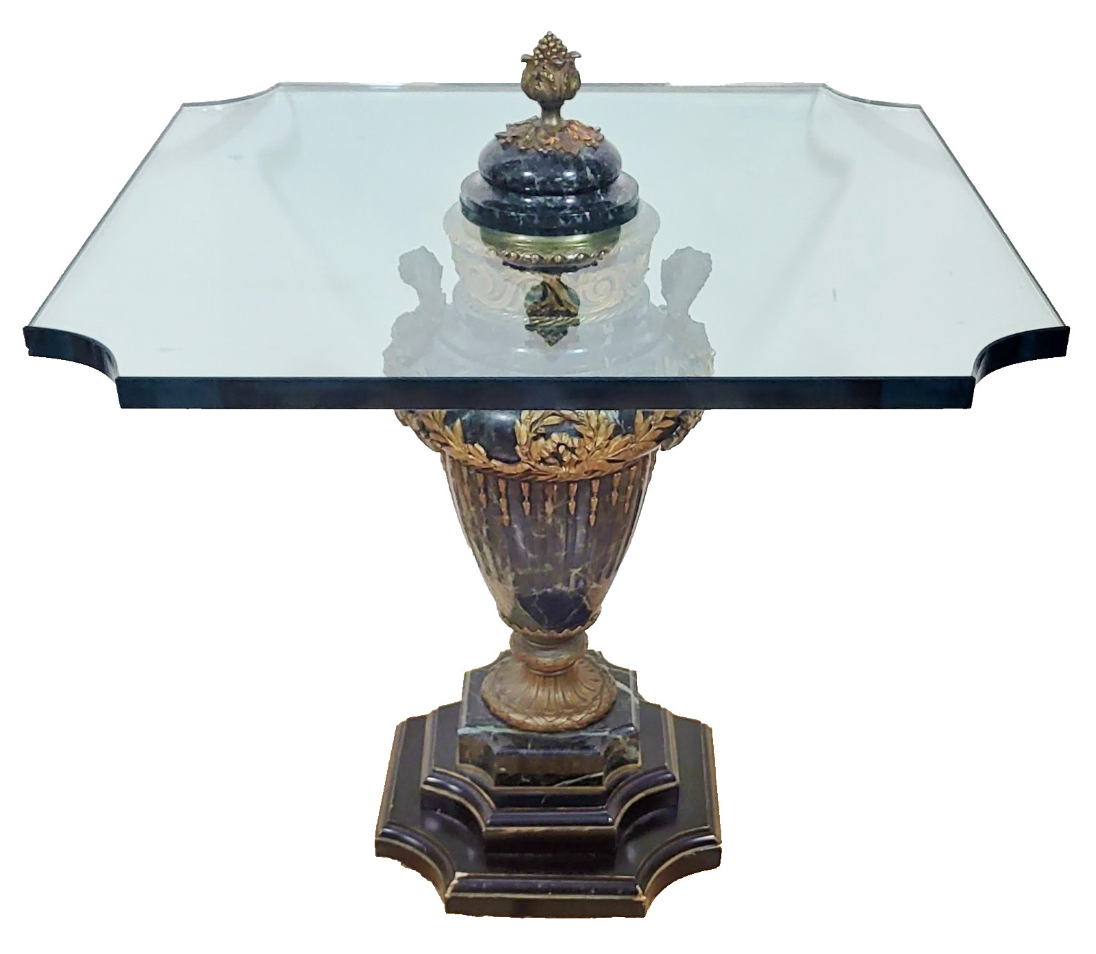 Antique FRENCH 19th C Louis XVI Glass MARBLE & GILT BRONZE Urn Vase Side TABLE