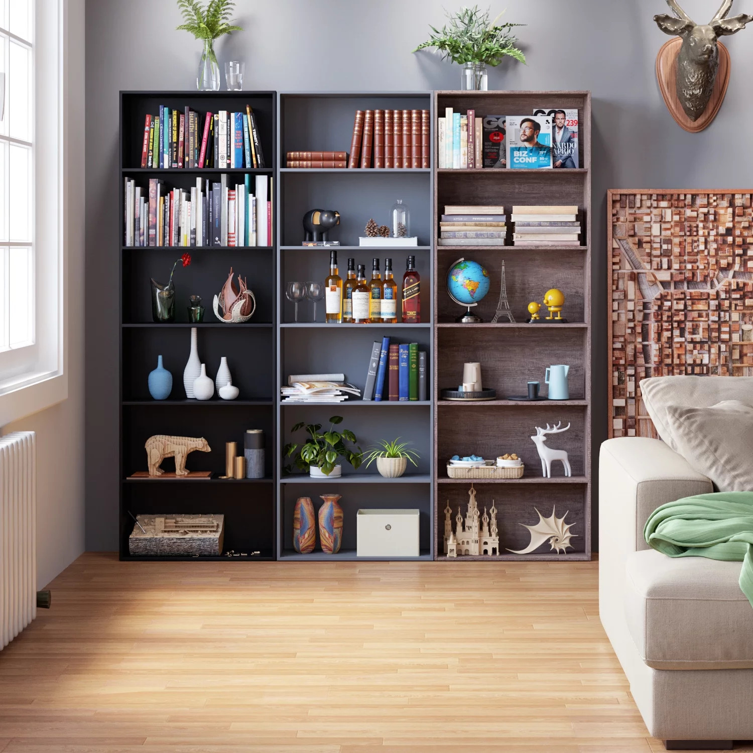 BOOKCASES 6-Ft Bookshelf Standard Black/Brown/White Available