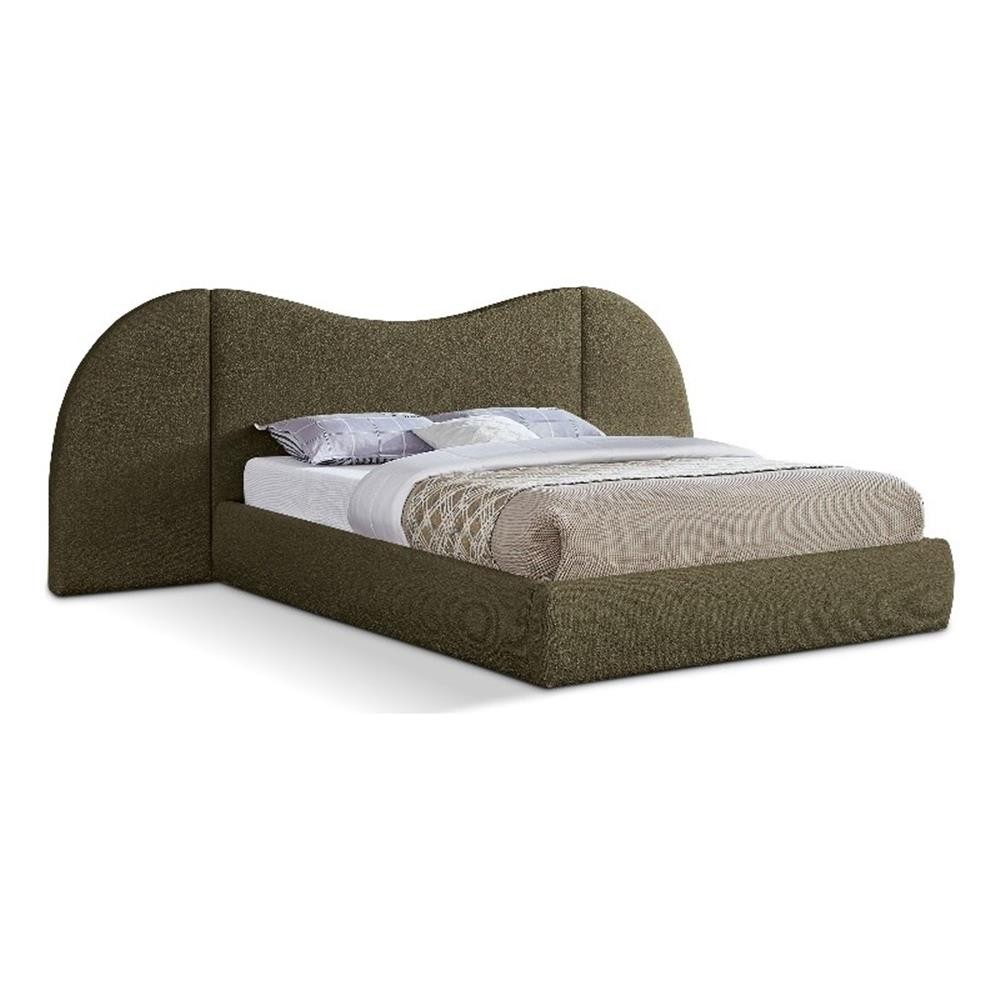 Meridian Furniture Everest Olive Green Boucle Fabric Queen Bed