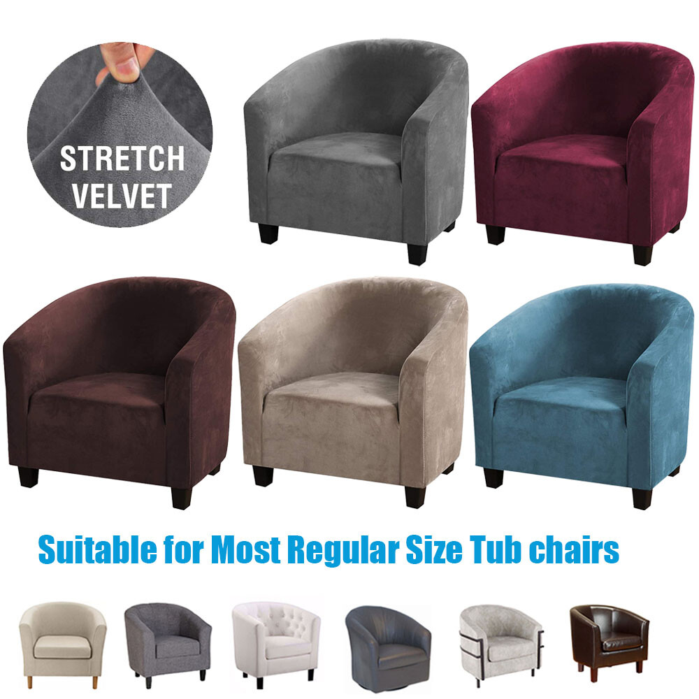 Stretch Velvet Club Chair Cover Counter Bar Home Tub Barrel Armchair Slipcovers