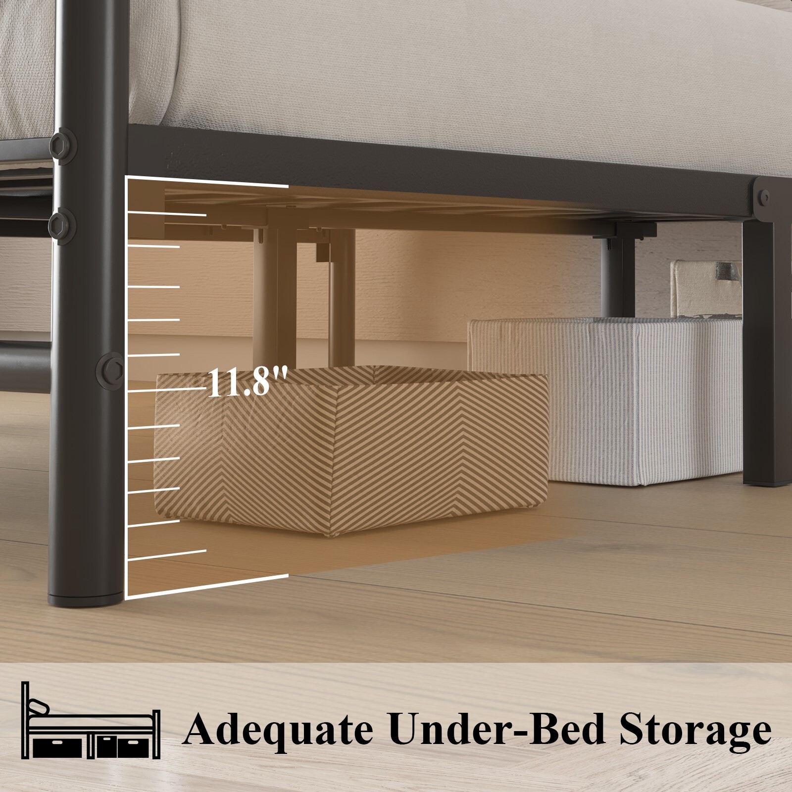 Twin/Full/Queen Bed Frame with Headboard & Footboard Strong Metal Slat Support