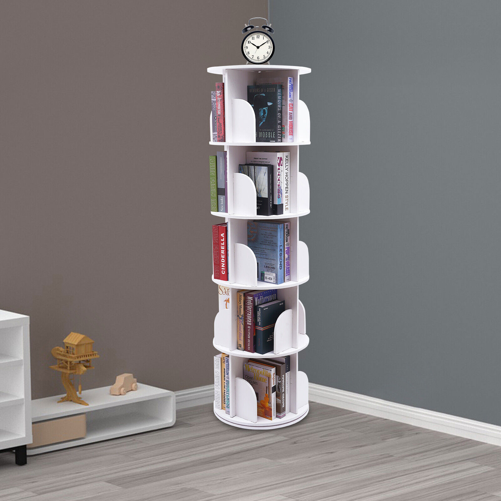 5Tier 360?? Rotating Bookshelf Bookcase Storage Shelf Free standing Display Rack