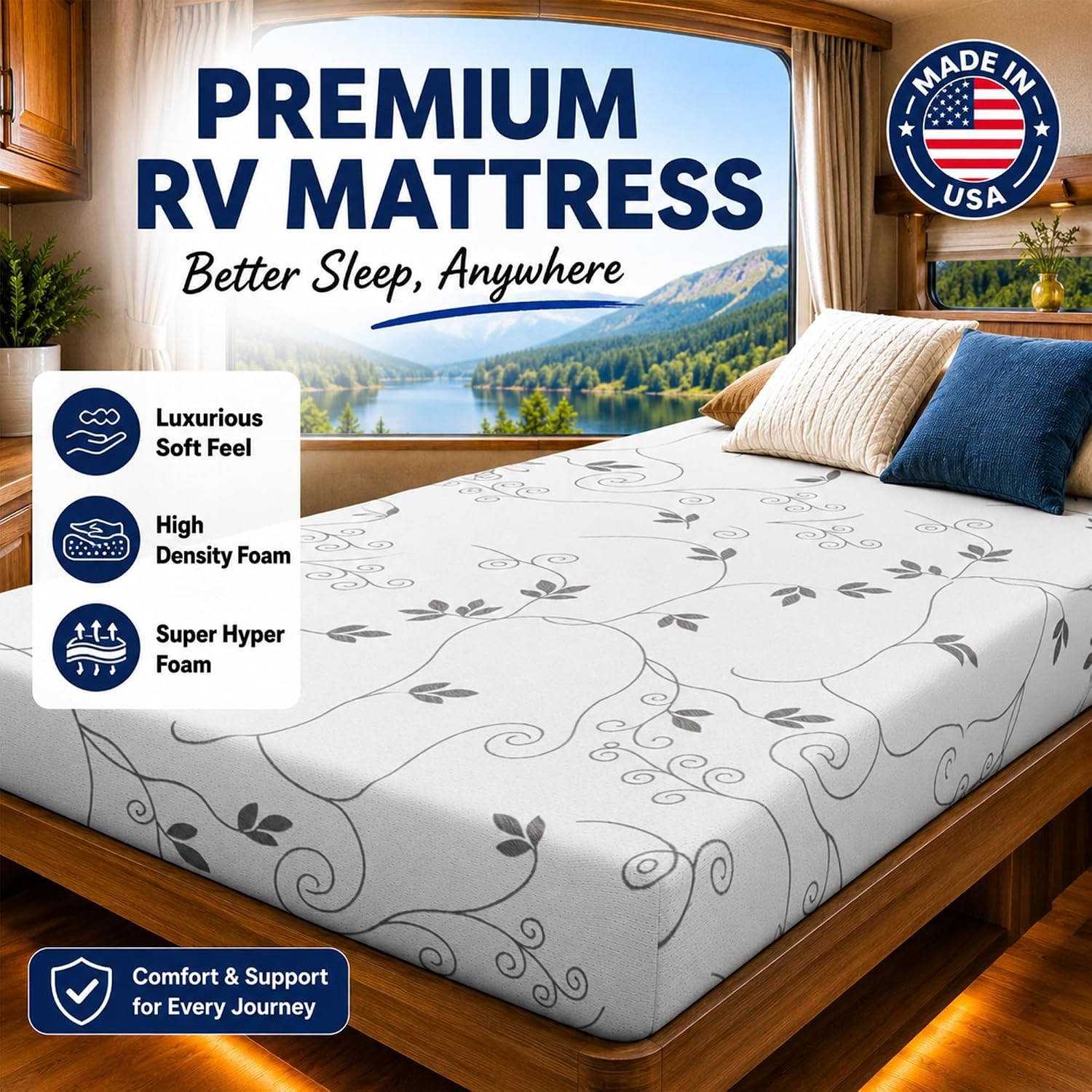 4-Inch High Density Foam RV Mattress Replacement, Medium Firm, Travel Camper