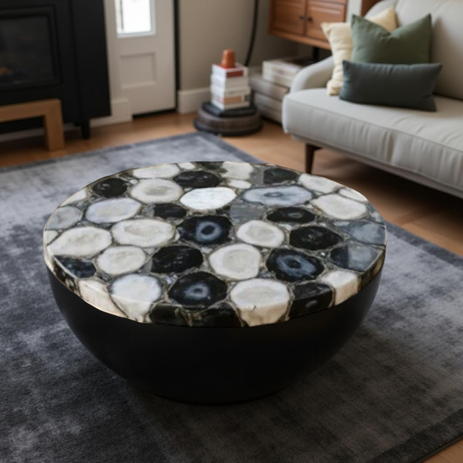 Modern Black and White Coffee Table – Elegant Living Room Centerpiece