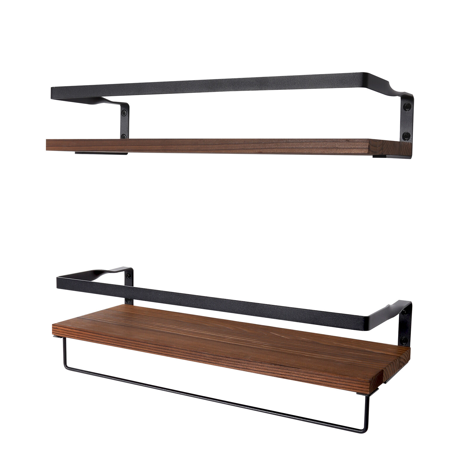 Wooden Floating Shelves 2 Pc Wall Mounted Hanging Shelves Organizer w Towel Rack