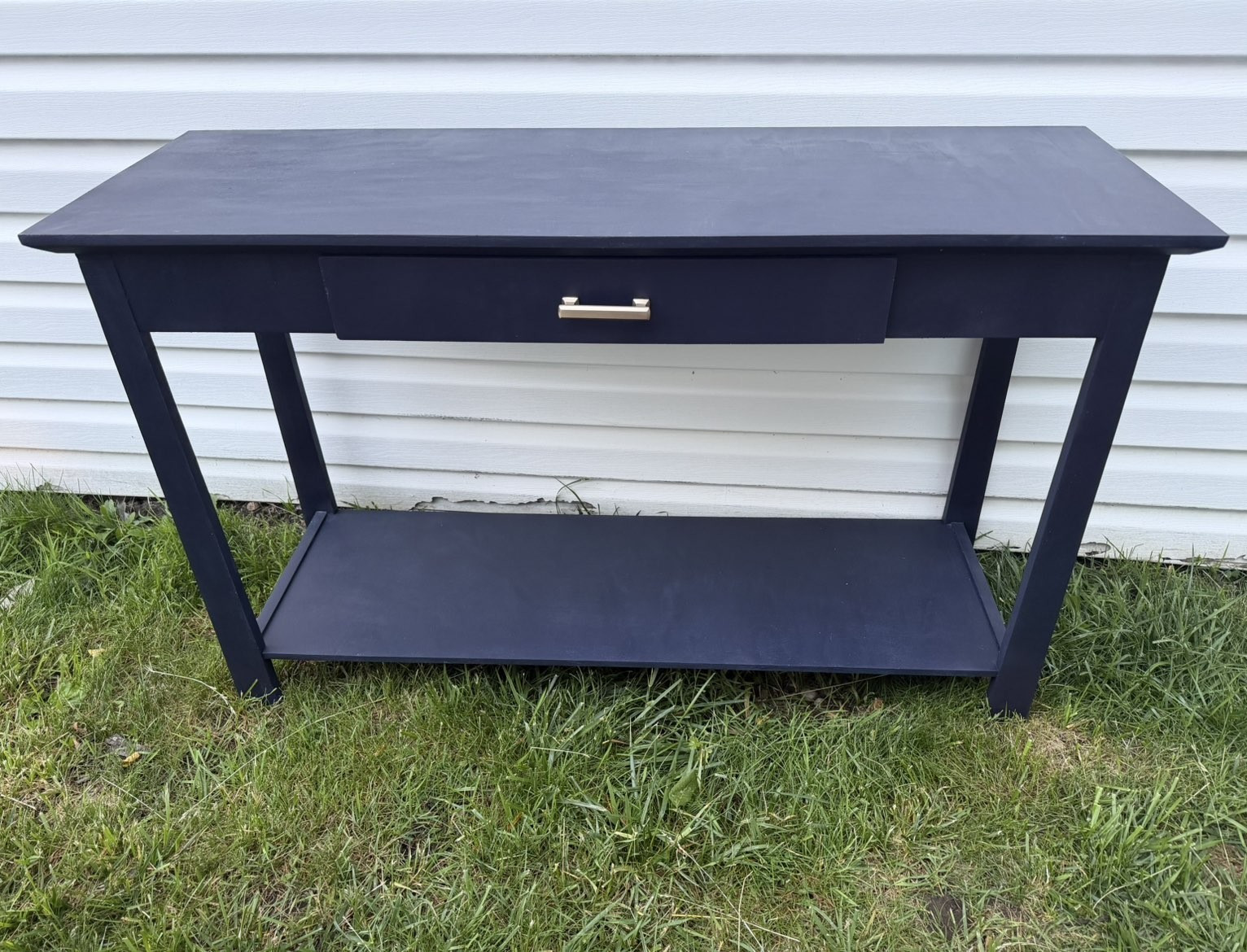Navy Rectangular Console Table w/ 1 Drawer Bar Handle & Lower Shelf Storage
