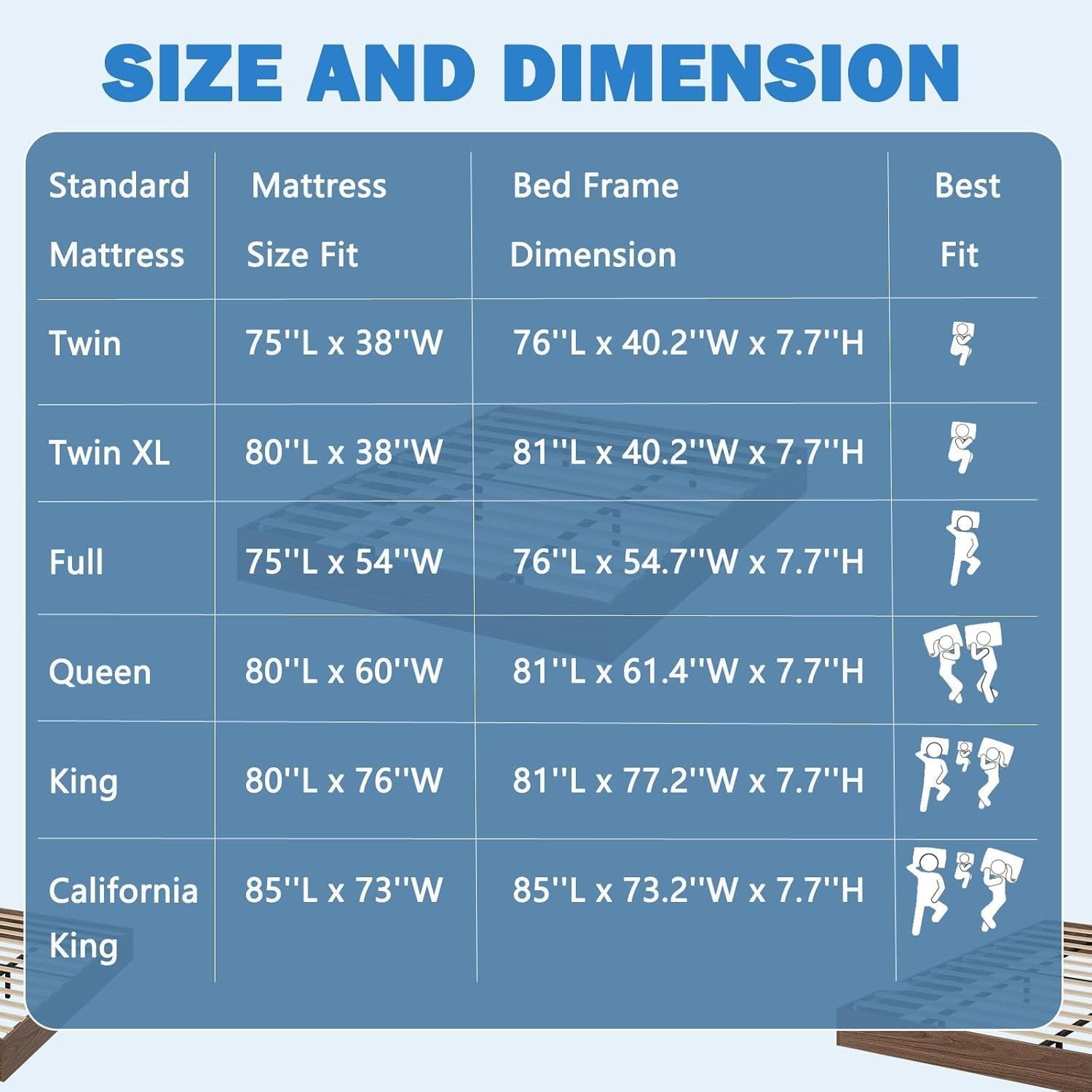 California King Size Bed Frame, Wood Platform Bed with Sturdy Wooden Slats
