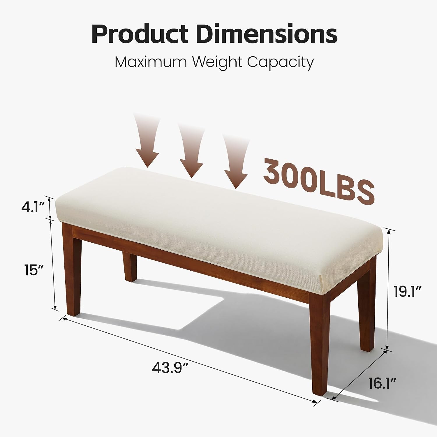 43.5″ Upholstered Bedroom Bench Linen Entryway Bench W/ Solid Wood Legs End of