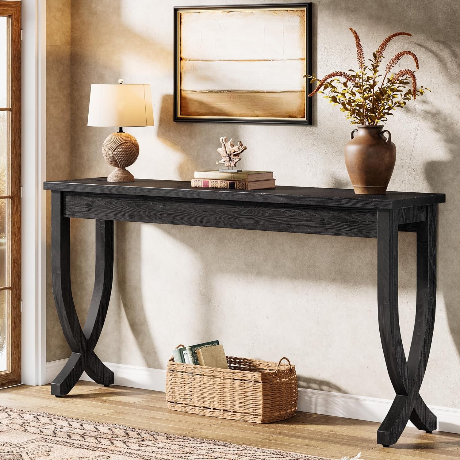 63-Inch Solid Wood Console Table, Farmhouse Narrow Long Sofa Table for Entryway
