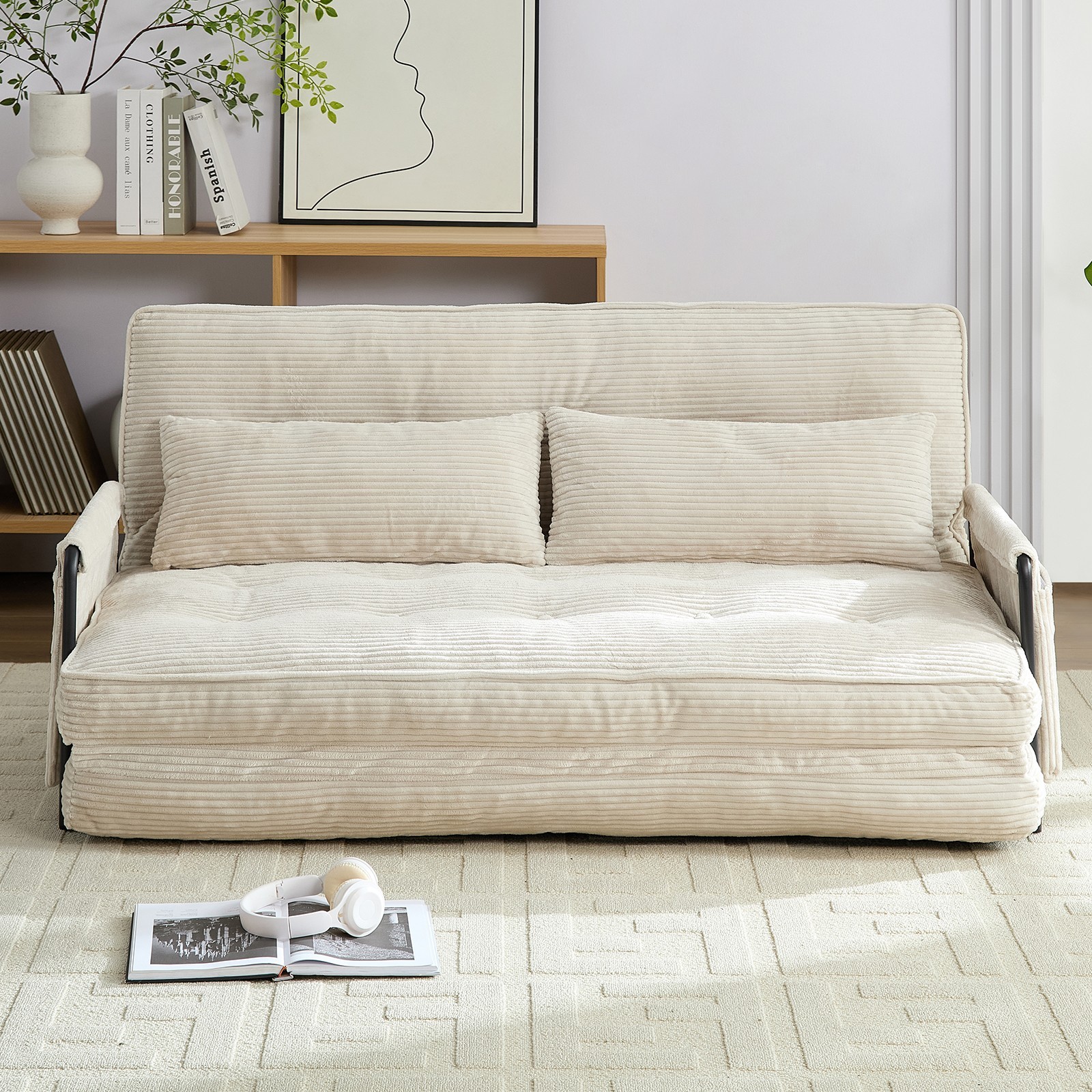 Zafly Sofa Bed Couch Sleeper Convertible Fold-Out Bed Couch With Side Pockets