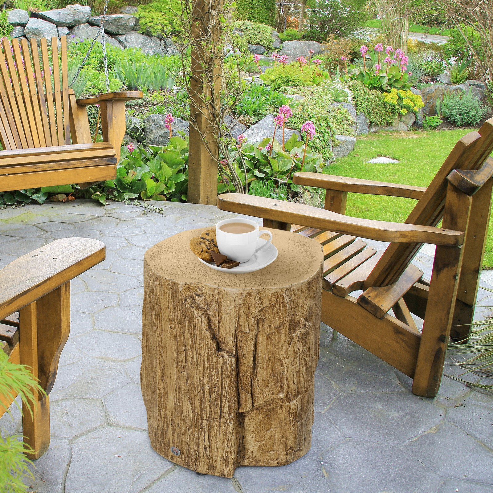 Tree Stump Stool, Concrete Side Table with Wood Grain Finish
