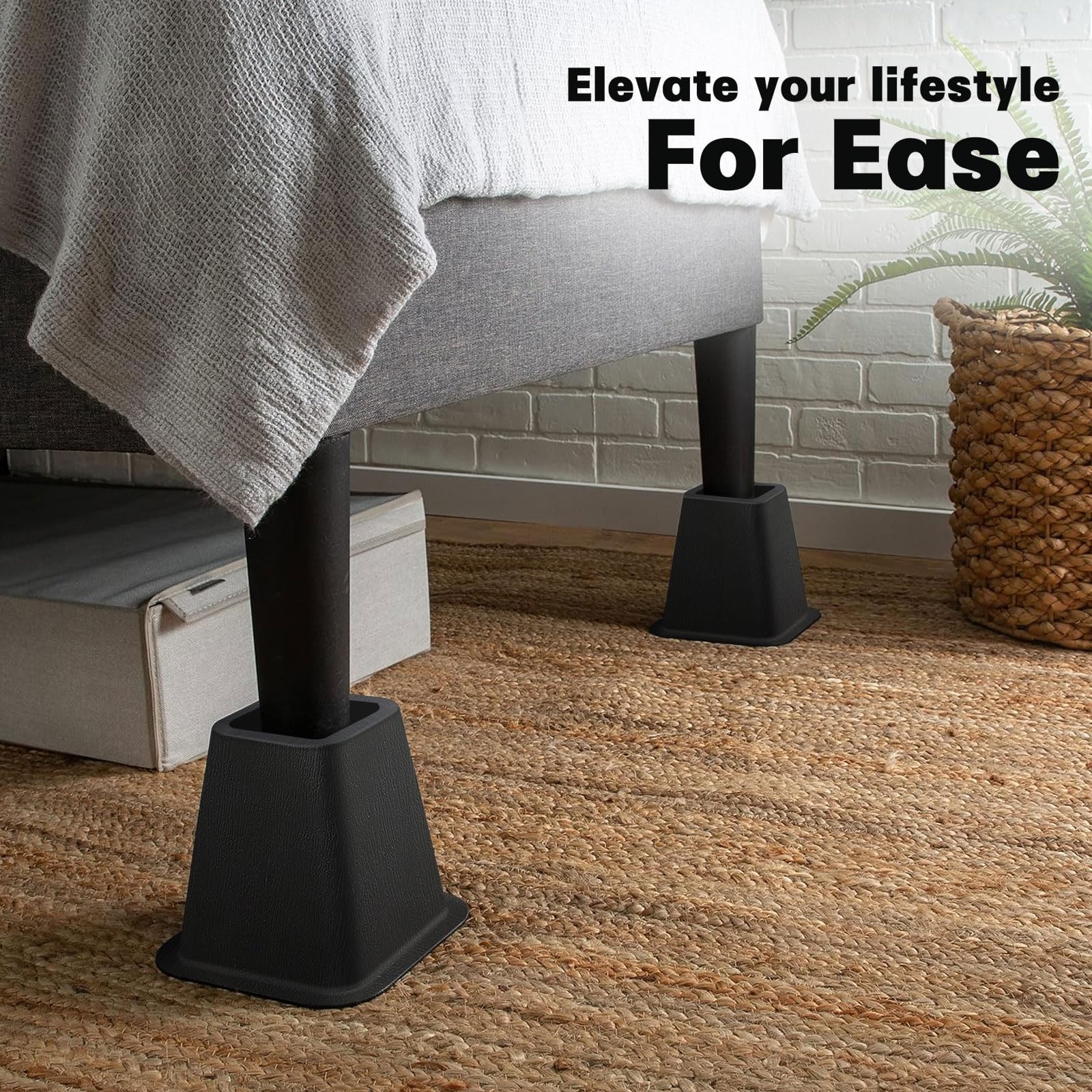 6 Inch Heavy Duty Bed Risers Furniture Lift 2200 LBS 4 Pack Black