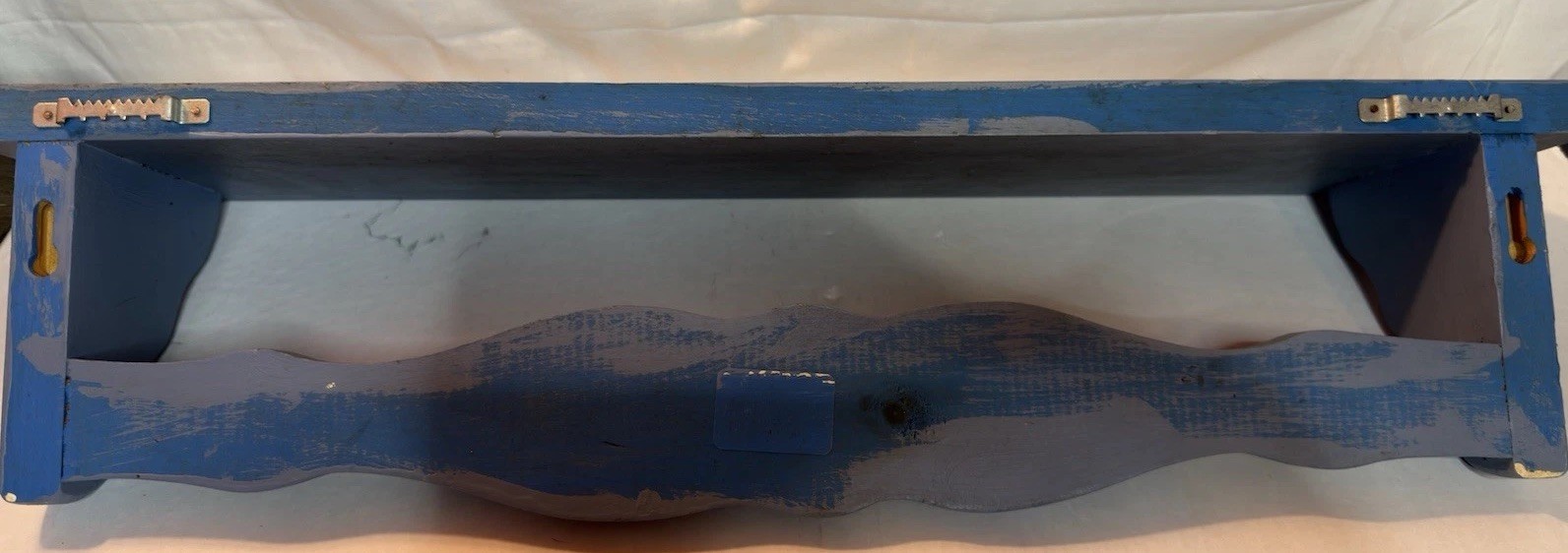 Vintage Blue Wood Wall Shelf Scalloped Country Cottage Display 22 Inch