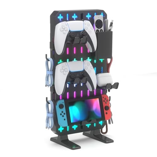6 in 1 RGB Gaming Desk Accessories – No Drill Desk Organizer with Phone