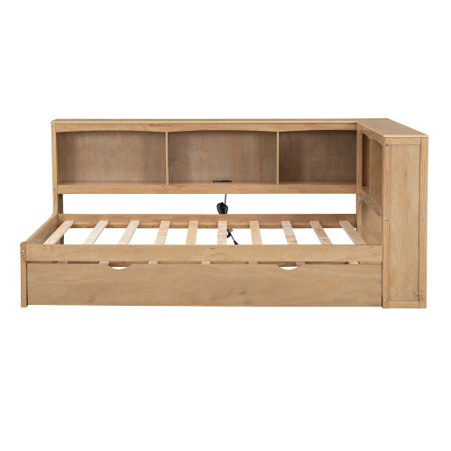 Solid Wood Daybed with Trundle Storage Bookcases Twin Size Sofa Bed Platform Bed