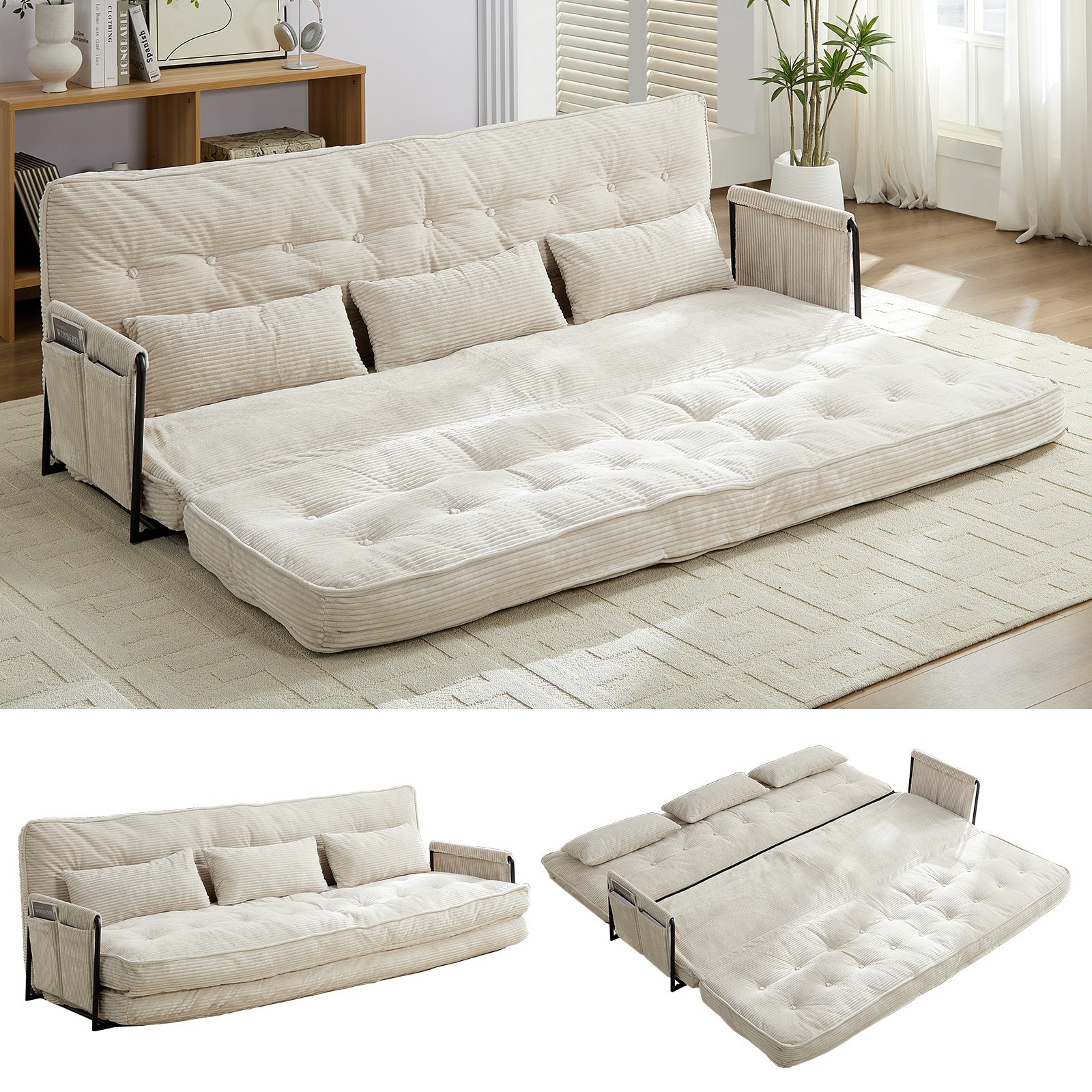 Zafly Sofa Bed Couch Sleeper Convertible Fold-Out Bed Couch With Side Pockets