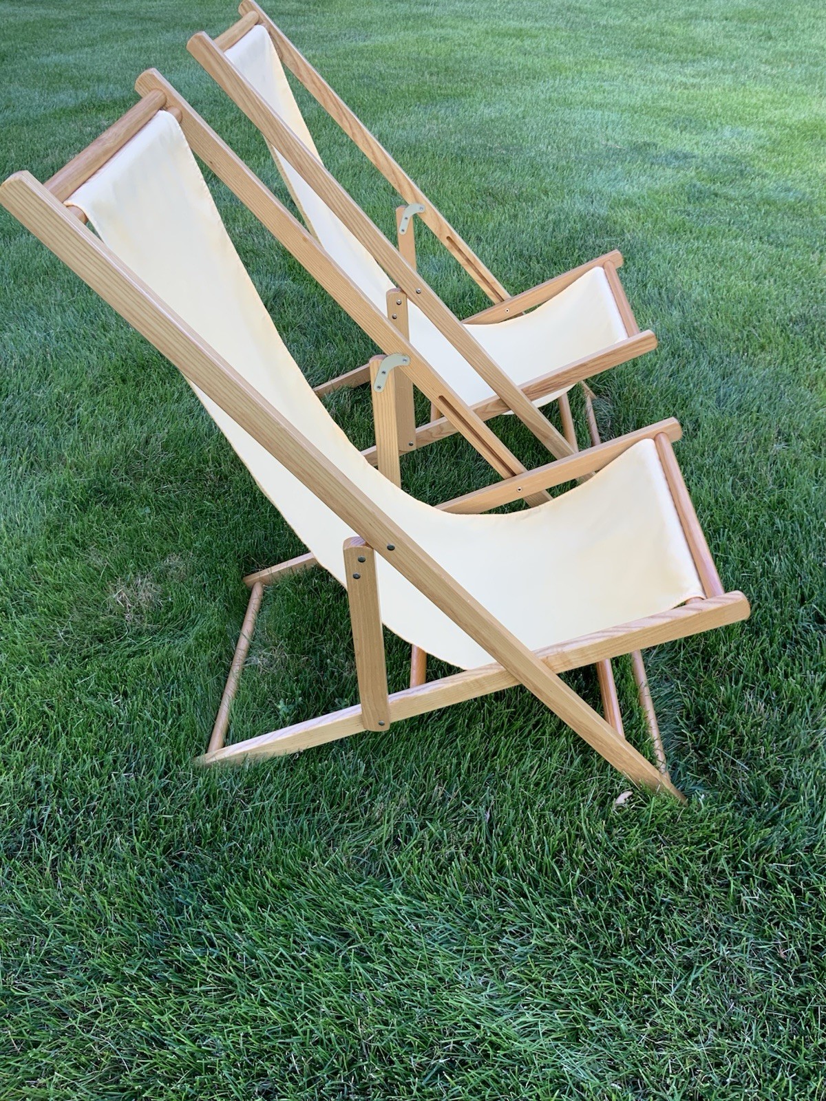 Set Of Two Telescope Casual Sling Cabana Chairs -Natural Brown EUC