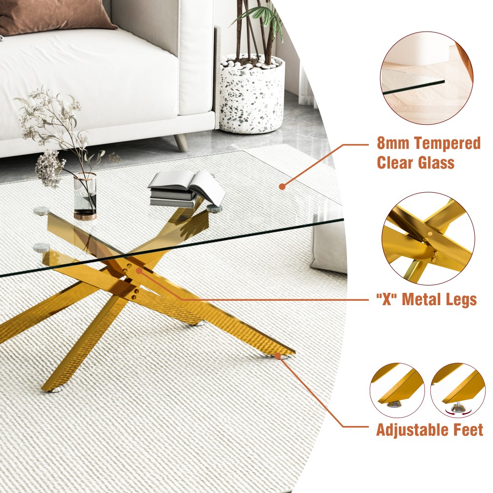 39.37″ Rectangular Clear Tempered Glass Coffee Table,Stylish Design