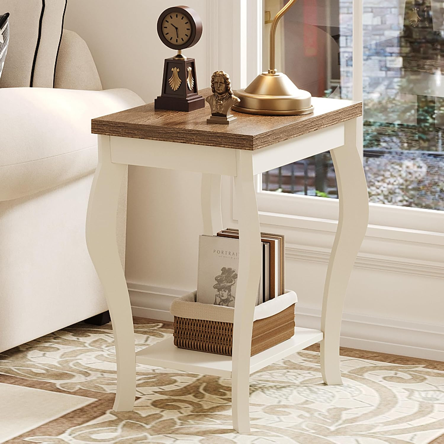 End Tables Living Room, with Curved Legs | Side Tables, for Small Spaces, Soft W