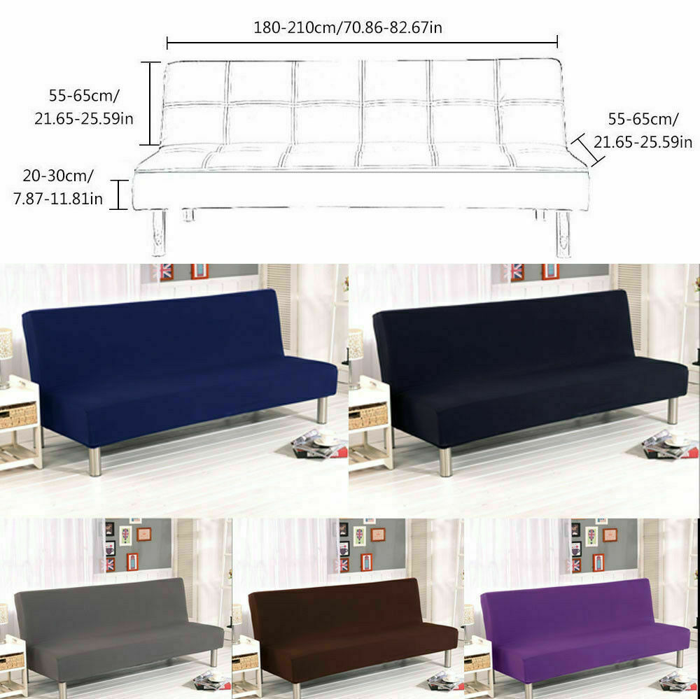 Solid Color Armless Sofa Bed Cover Stretch Futon Slipcover 3 Seater Couch Sofa