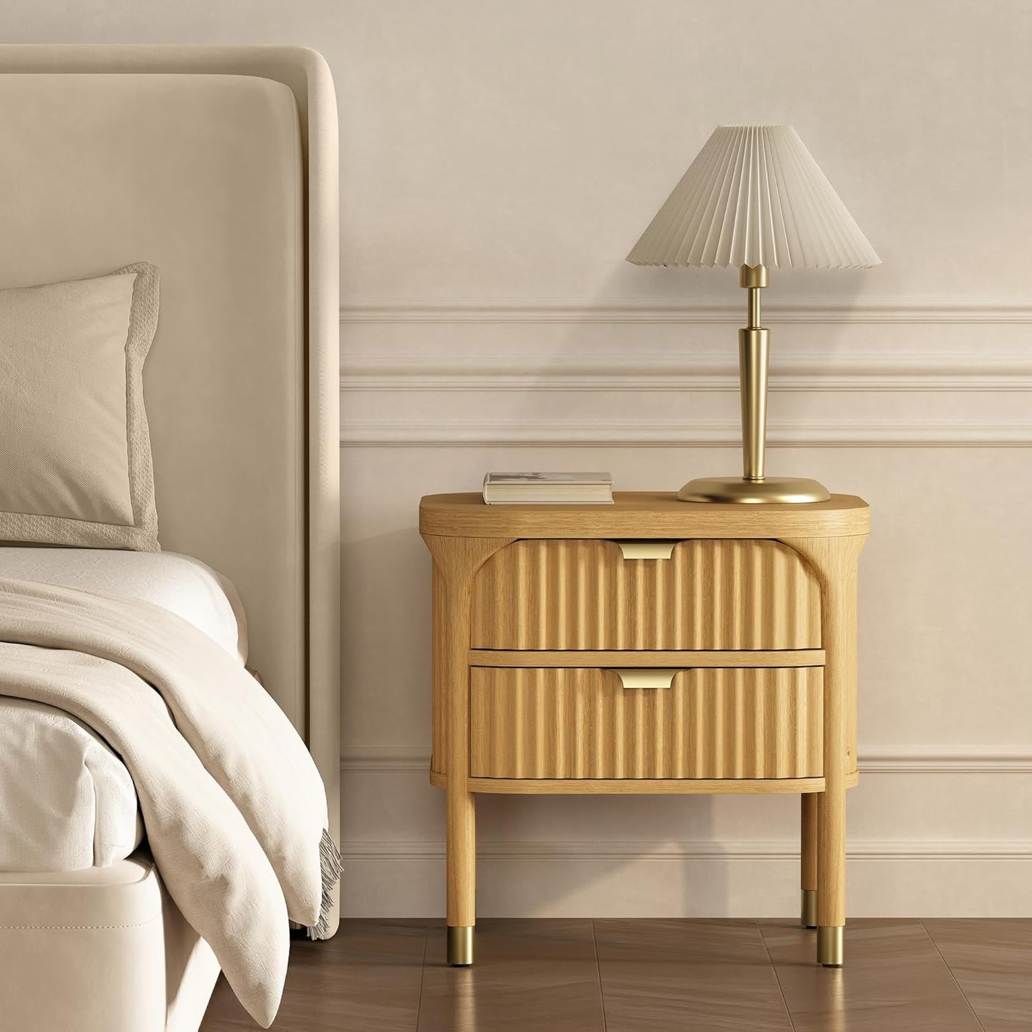 Modern 24″ Nightstand with Soft-Close Drawers and Elegant Fluted Design