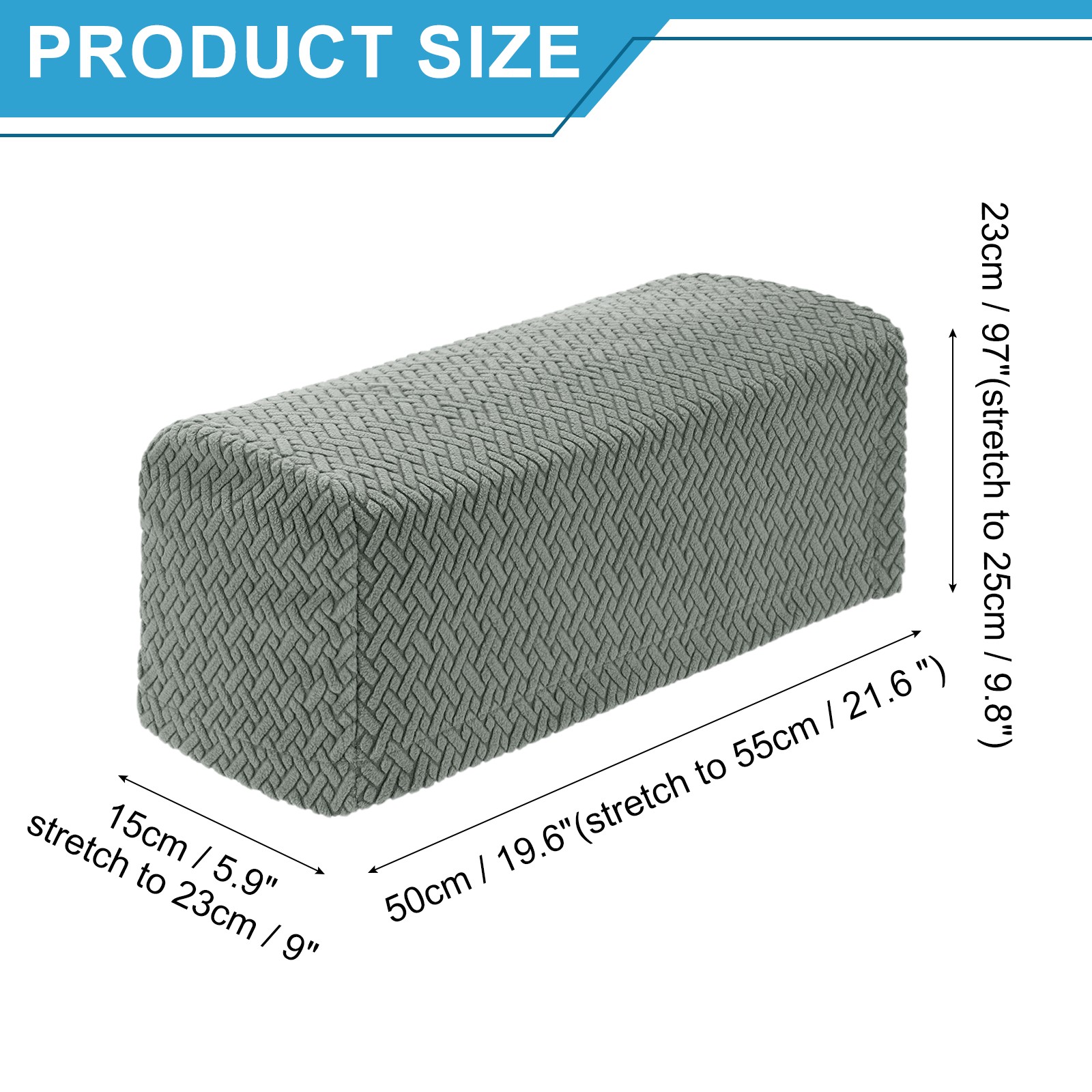 2 Pcs 19.6″- 21.6″ Grey Couch Arm Covers Stretch Sofa Armrest Cover
