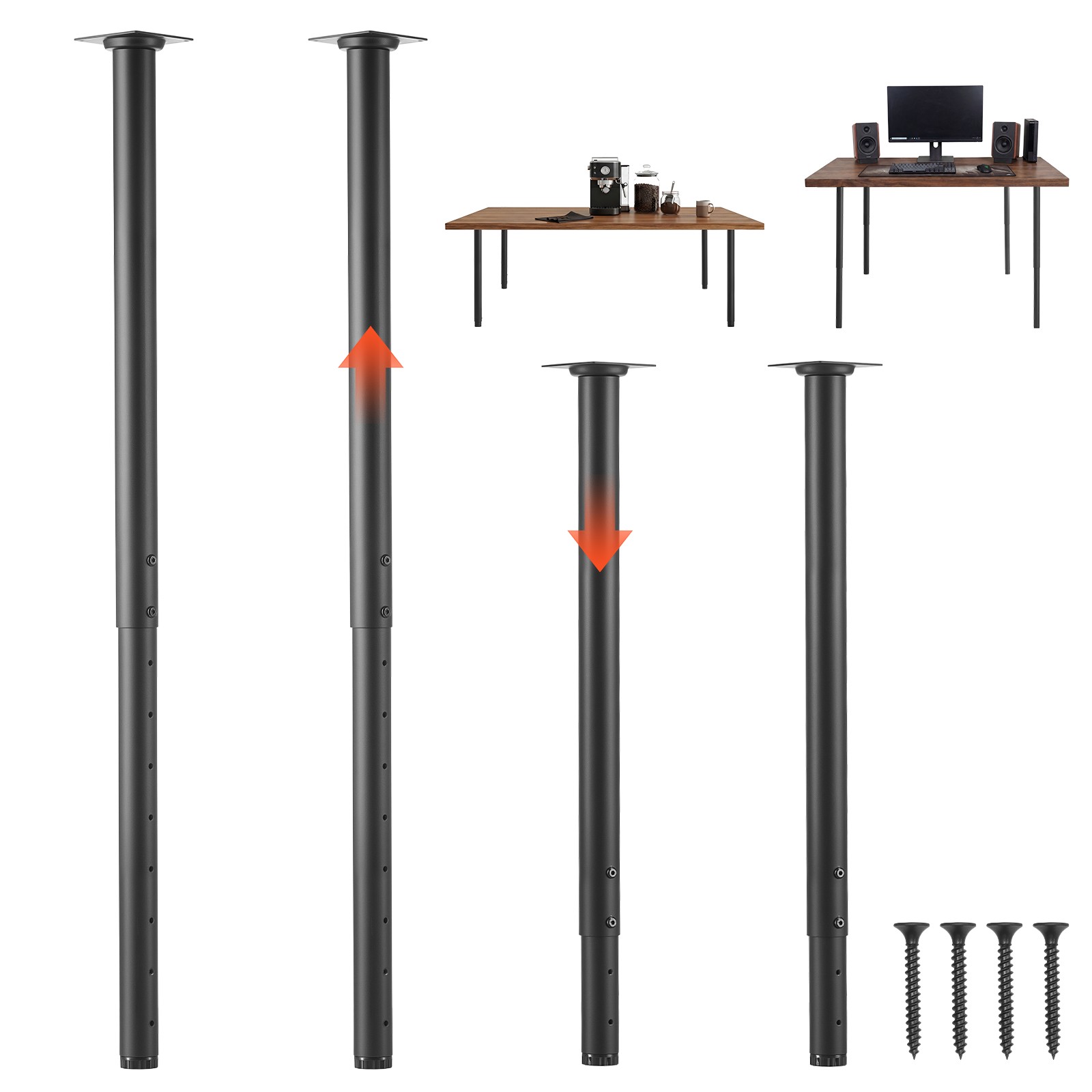 VEVOR Adjustable Round Steel Table Legs 24-40 in 1200 lbs Heavy Duty Set of 4