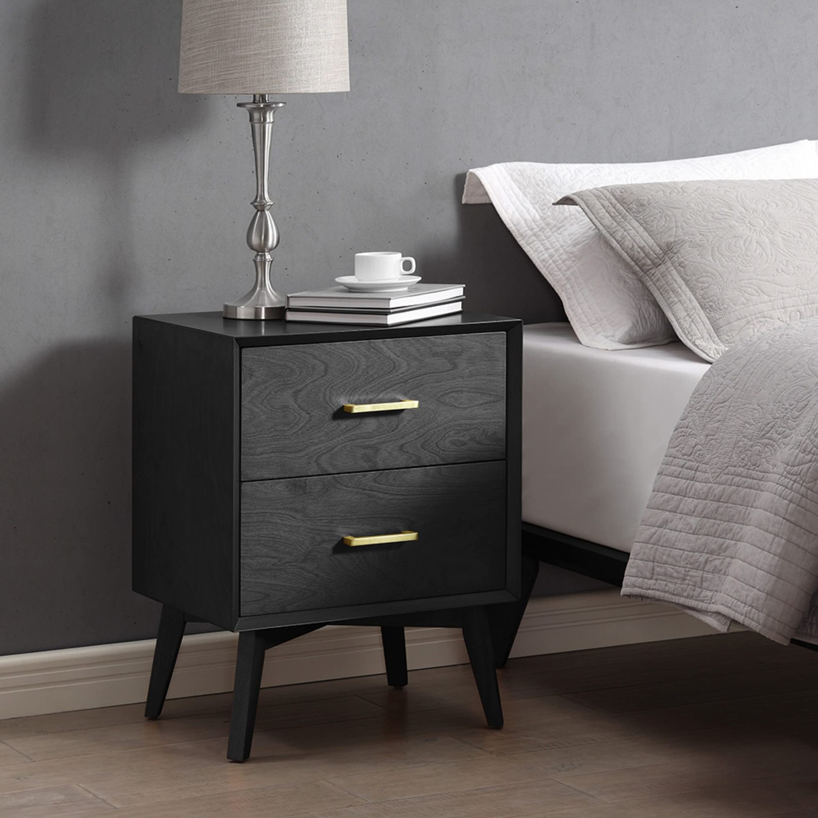 Metro Drawer Nightstand Bed Side Table, Black