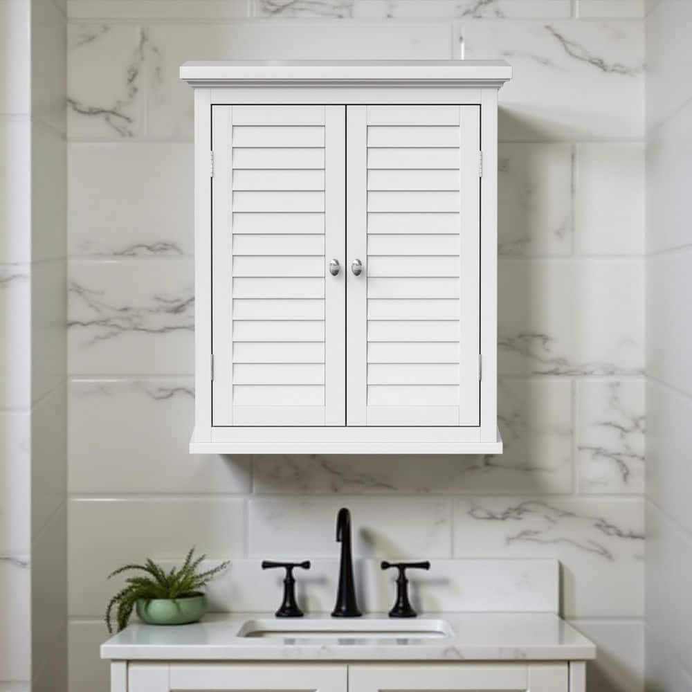Teamson Home 20 in. W x 24 in. H Bathroom Storage Wall Cabinet w/ 2 Doors, White