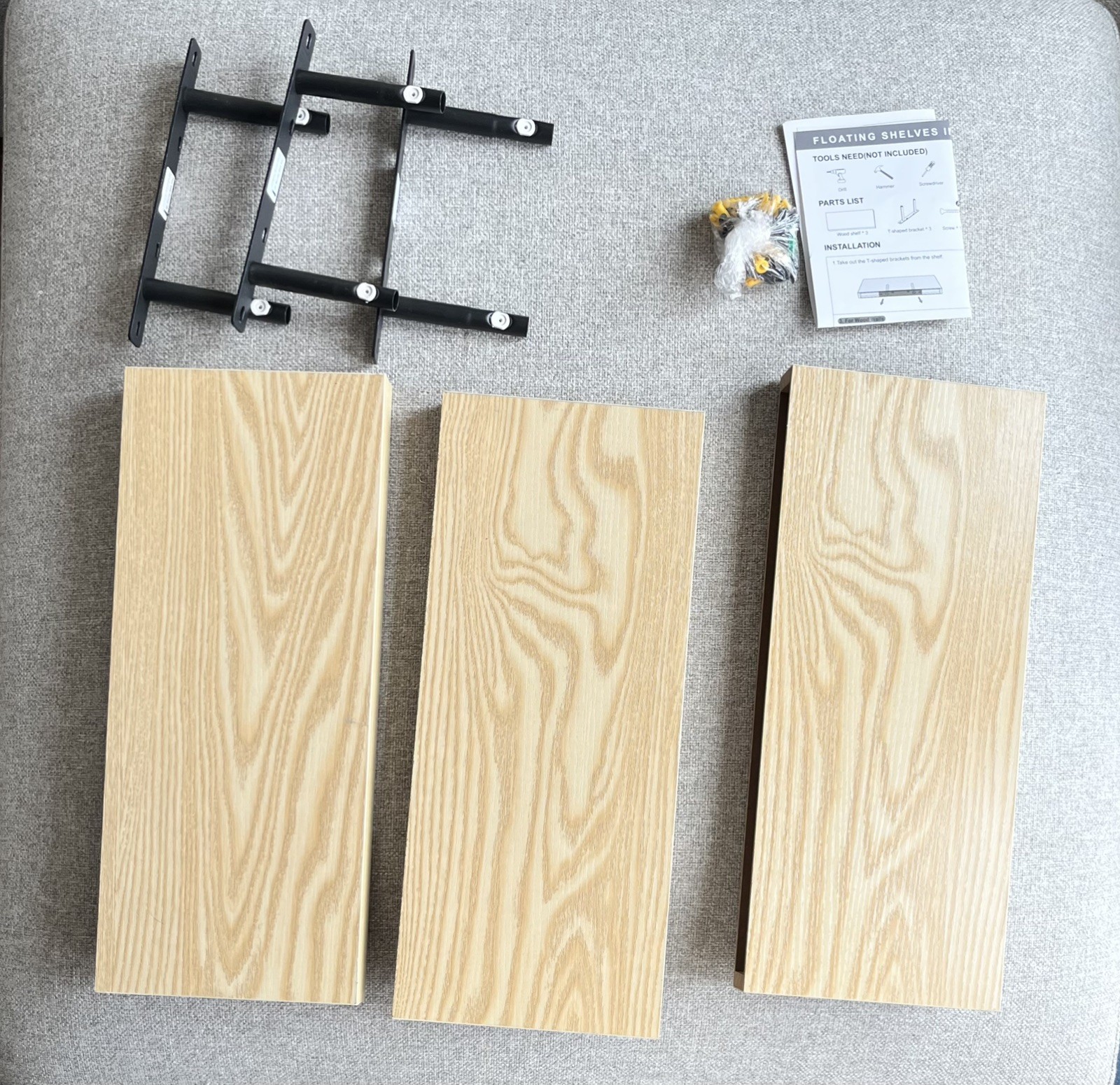 BAYKA Floating Wall Shelves Set of 3 – Light Color Rustic Wood – 22 lb Capacity