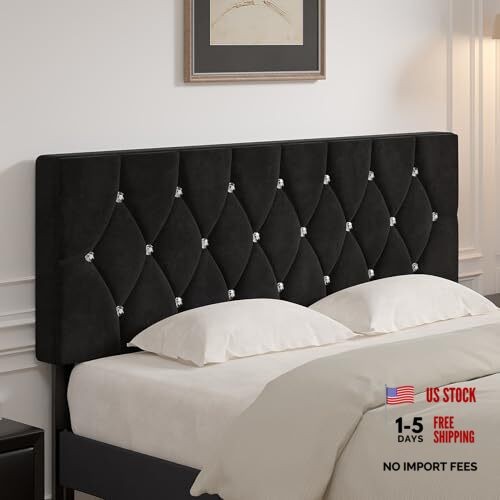 Tufted Upholstered Headboard Size, with 6 Adjustable Height King Classic Black