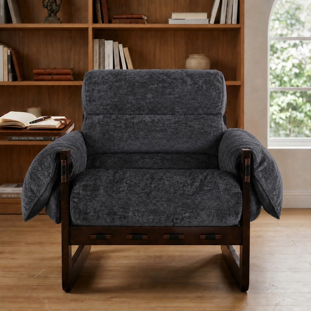 32″ Chenille Lounge Chair with Rolled Arms,Upholstered Accent Armchair,Dark Gray