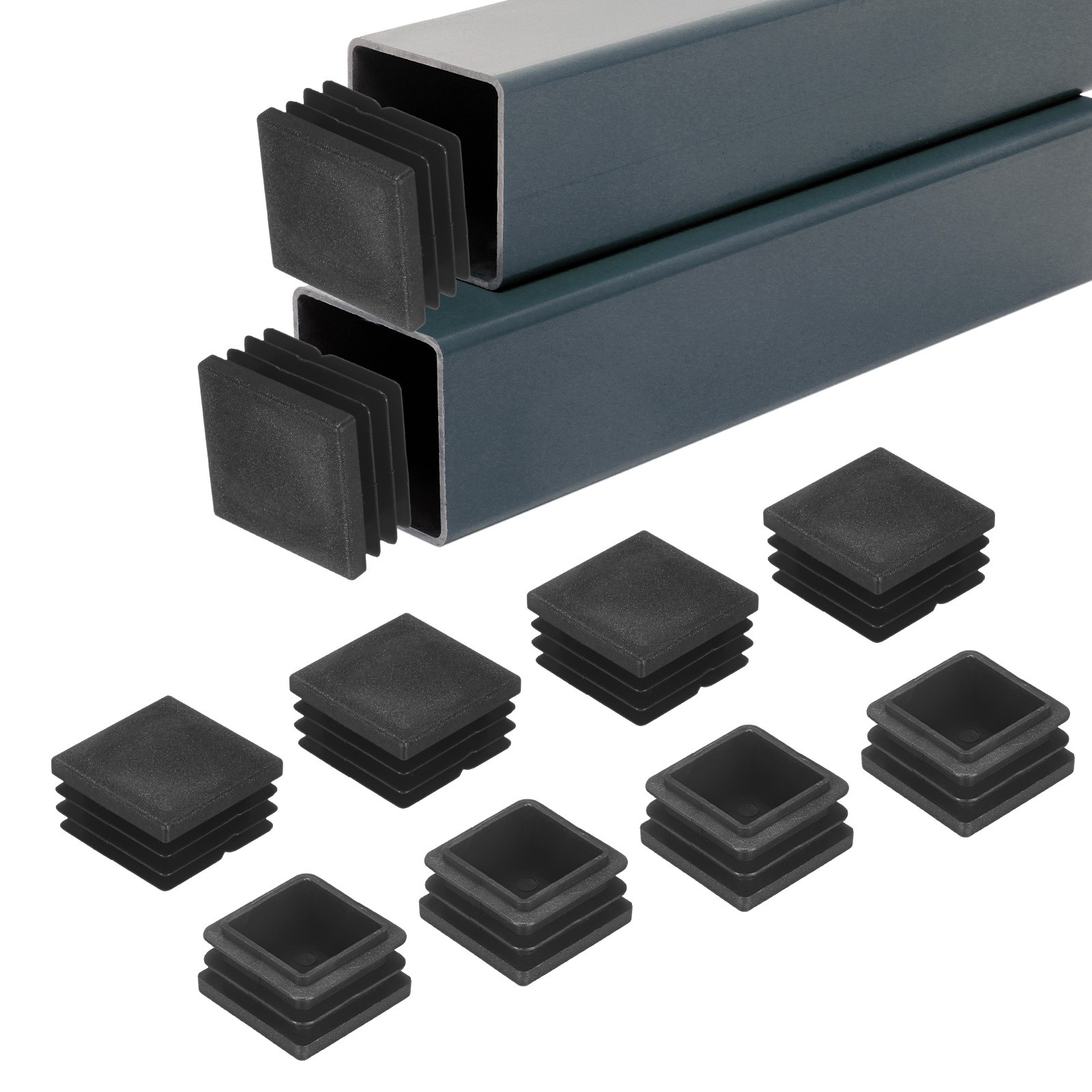 50-Pack Square Tubing End Caps, 1.2Inch/30mm Plastic Tube Plugs [Black]