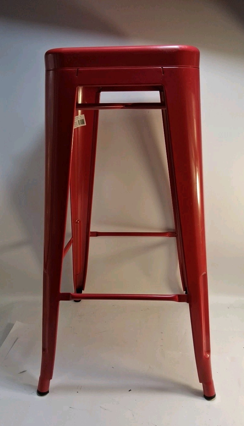 30.5” T Red Metal Man Cave Bar Stool Industrial Style Nwt Look Read Scratches