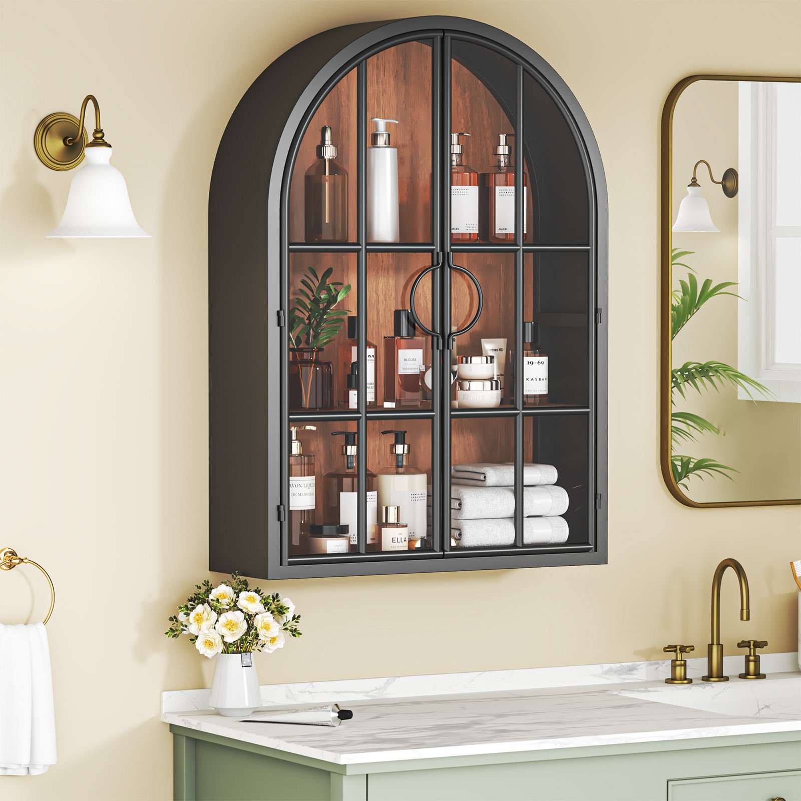 29.5″ H Fully Assembled Wall Mounted Storage Cabinet Metal Frame w/ Glass Door